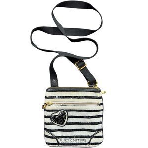 Juicy Couture Women's One Size White Black Striped Bling Sequins Crossbody Bag